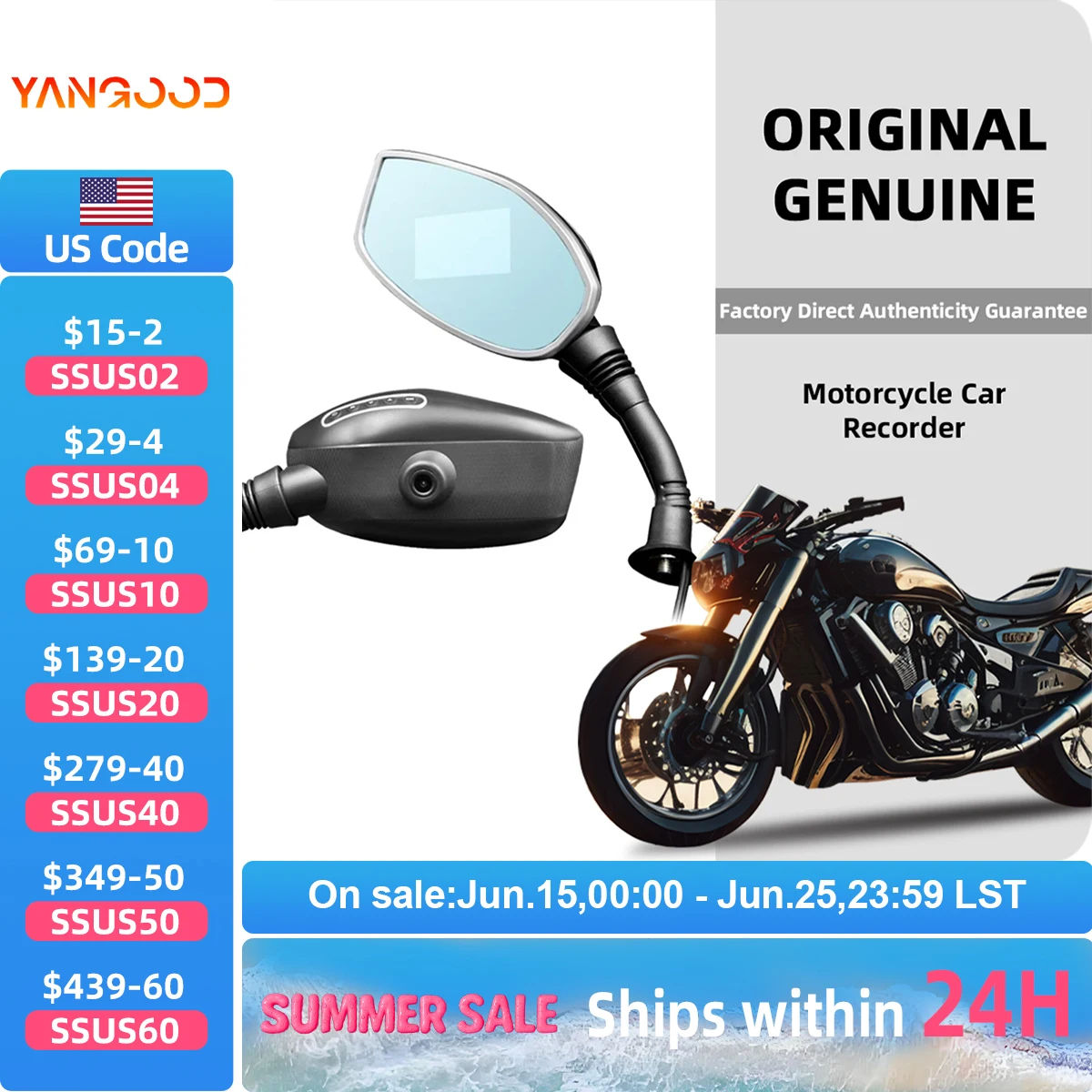 

Yangood P9 1080P Motorcycle Camera With WI-FI Motorcycle Mirrors Video Recorder Dual Lens Support Rear Camera Dvr for Motorcycle