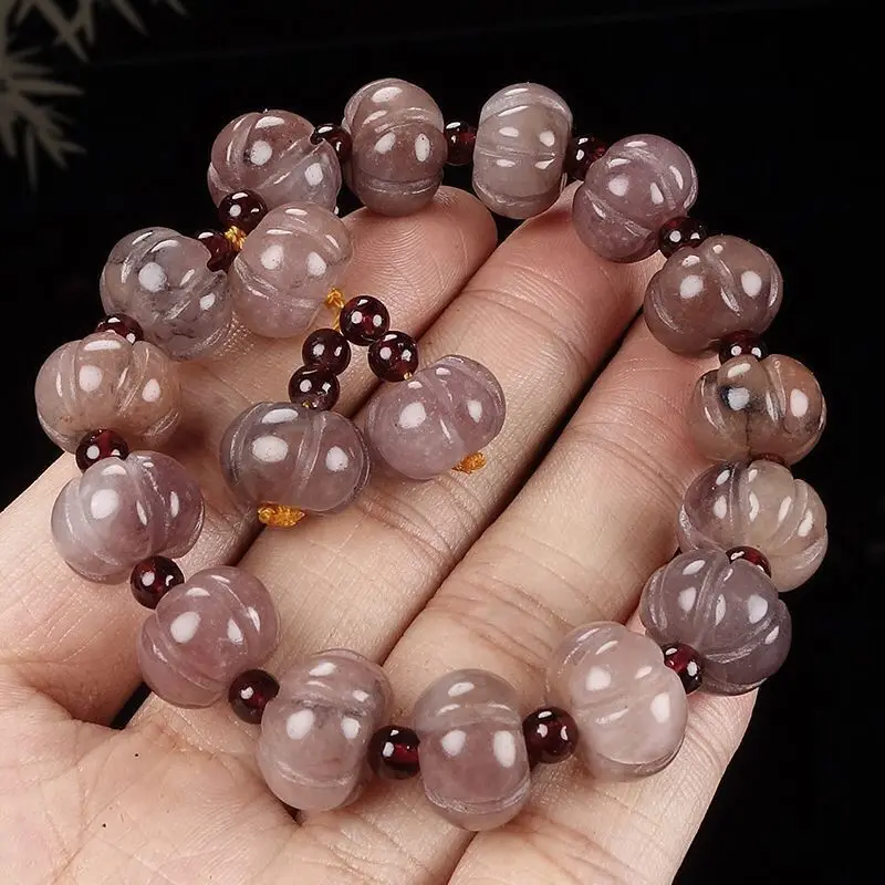 

Pure Natural Xinjiang Gold Silk Jade Color Jade Bracelet for Women's Gobi Jade Ice Pumpkin Bead Hand String Hand-carved Jewelry