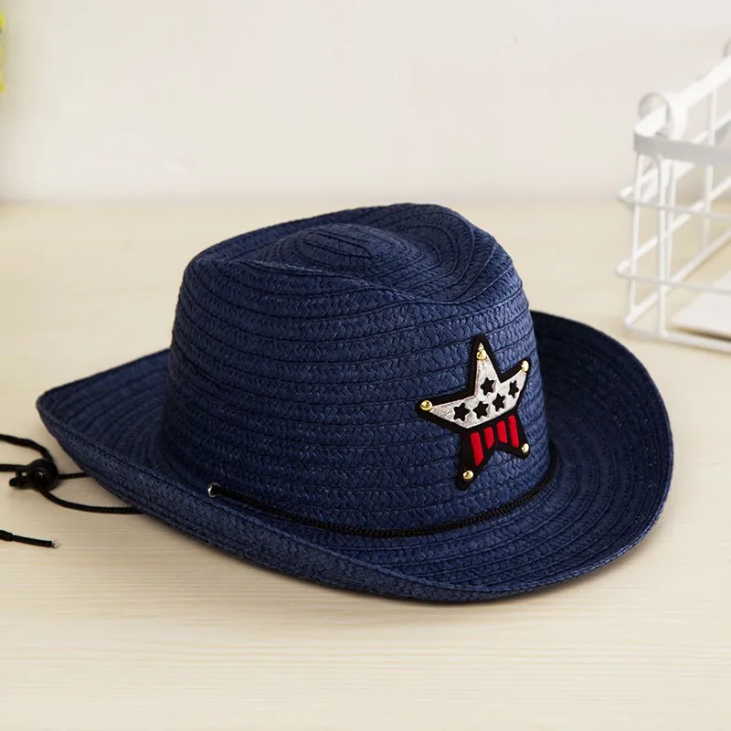 Kids Boys Girls Summer Breathable Cowboy Hat Straw Sun Cap Children Hats Pentagram Hat Fishman Hat Jazz Hat Bucket Hat 2T To 6T