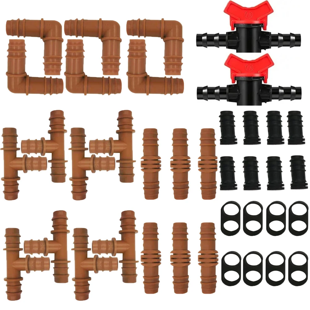 16mm Drip Tubing Fittings Kit With Barbed Straight Couplers T Shape Tees And 90 Degree Elbows For Consistent Water Delivery