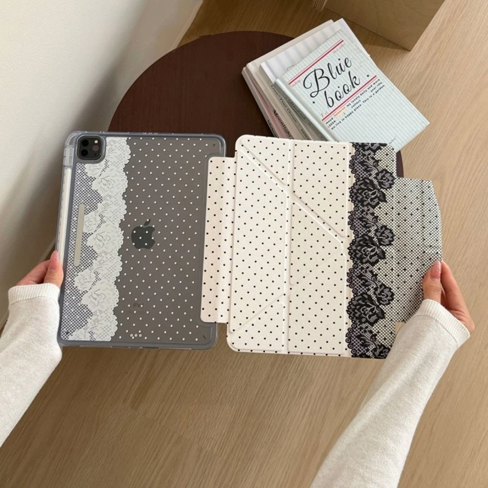 Lace Polka Dots New Tablet Case For iPad Pro11 12.9in 13 15 M3 M4 M5 9.7 10.2 5/6th 7/8/9 10 11th MINI Air5 6 7 Trifold Case