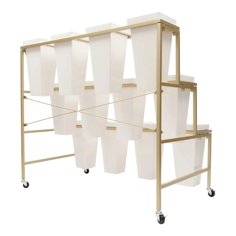 

Flower Display Stand With 12PCS Buckets 3 Layers Plant Cart with Wheels Heavy Duty Moving Flower Rack for Indoor Outdoor Patio