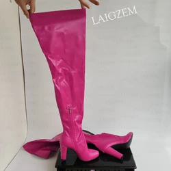 ZHIMA Women Thigh High Boots Round Toe Thick High Heels Boots Over Knee Handmade Ladies Shoes Woman Plus Size 39 42 44 50 52