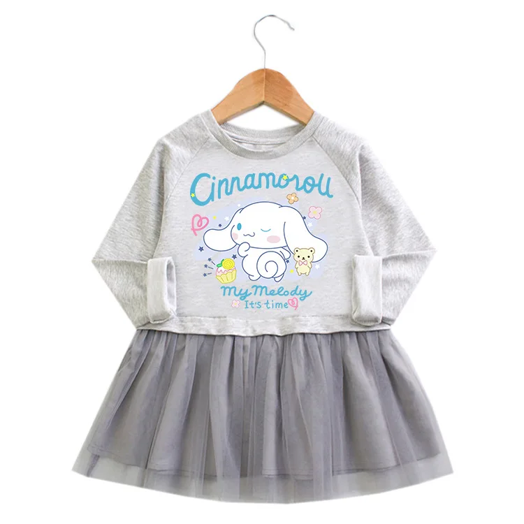 Anime Sanrioed Kuromi Cinna moroll Kinder Kleid Melodie Hello kittys Mädchen Mode Prinzessin Kleid koreanischen Frühling Herbst Kinder Kleidung