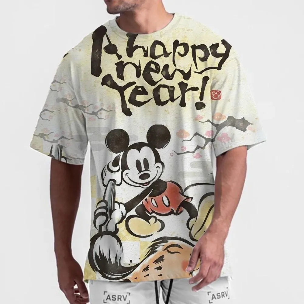 2025 ديزني ميكي ماوس تي شيرت مع سماعات الرأس وكلمات فيلم قصير موضة الرسوم المتحركة ثلاثية الأبعاد طباعة قصيرة الأكمام #6
