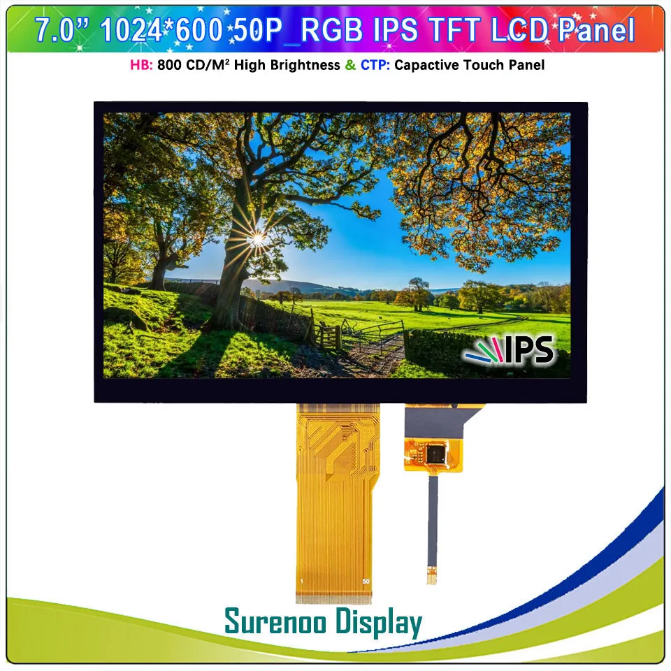7.0" inch 1024*600 50P_RGB IPS TFT LCD Module Display Screen Monitor FT5426 I2C Capacitive Touch Panel High Brightness