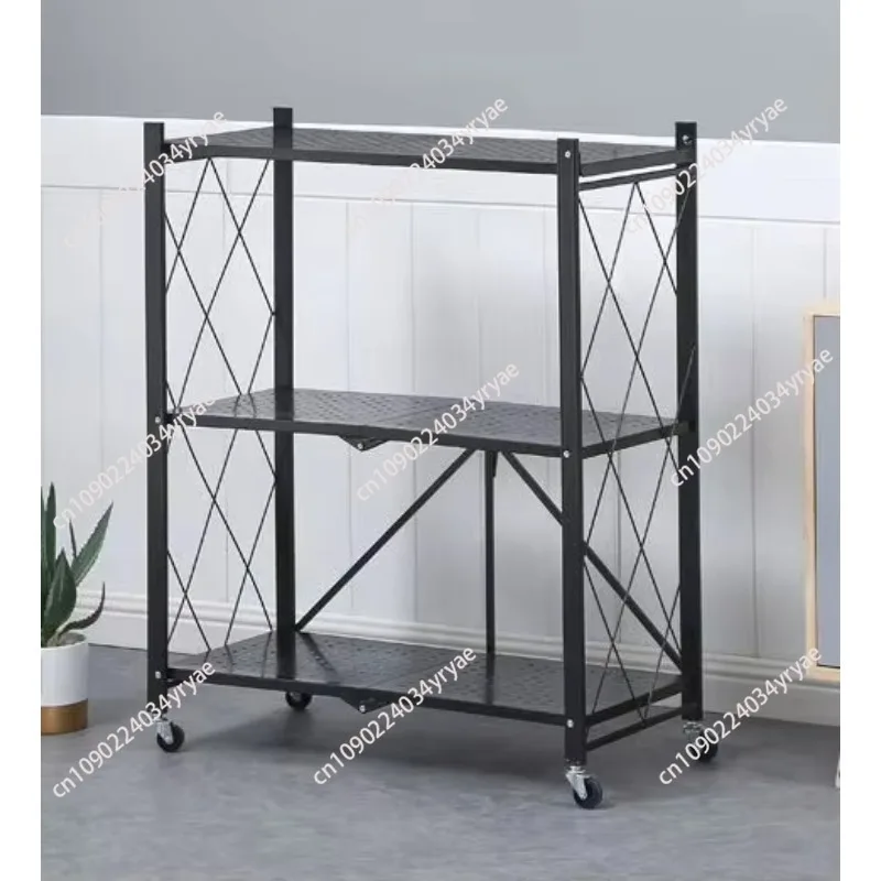 5-Layer Foldable Mesh Steel Metal Rack Black and White Microwave Oven Tableware Storage Storage Rack