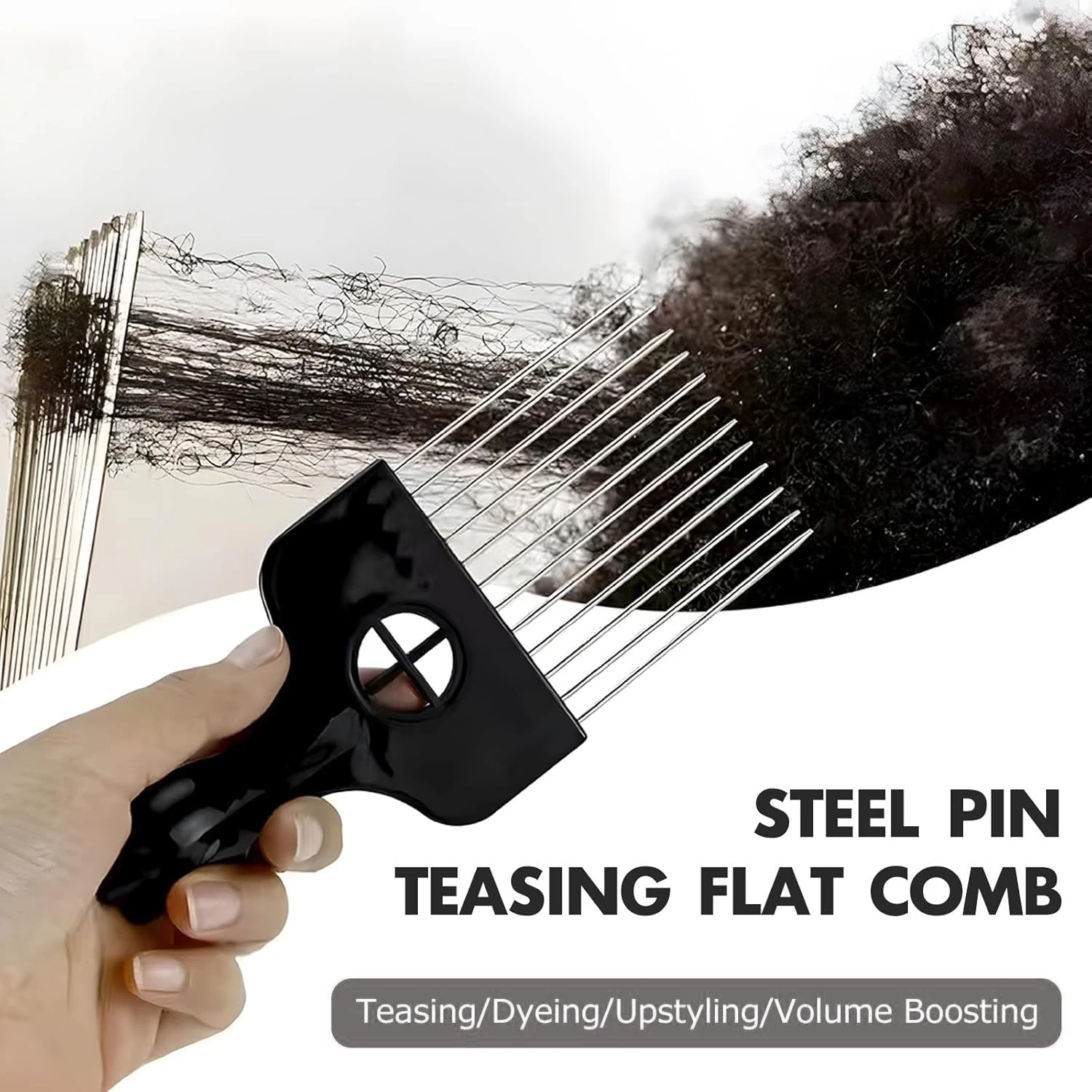 مجموعة اختيار شعر أفرو من الفولاذ المقاوم للصدأ مكونة من 3 قطع، أعواد شعر - أمشاط أفريقية معدنية سوداء لتصفيف الشعر، اختيار قبضة للنساء والرجال #3