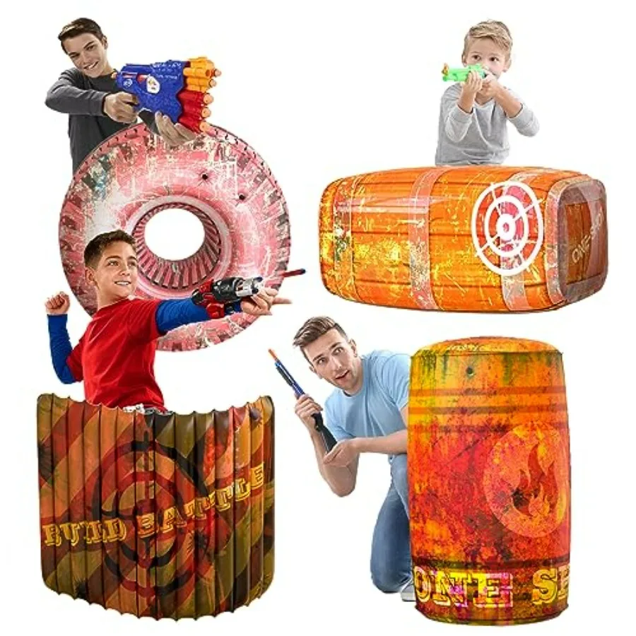 

Skywin Inflatable Battle Bunkers 4 Piece Obstacle Set for Play Combat and Laser Tag Orange