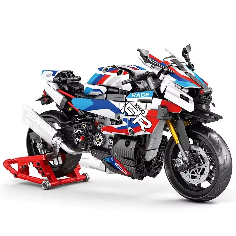 

949PCS Technical Super Motorcycle Building Blocks With Parking Rack Construction DIY Desktop for Adults Toys Set Children Gifts