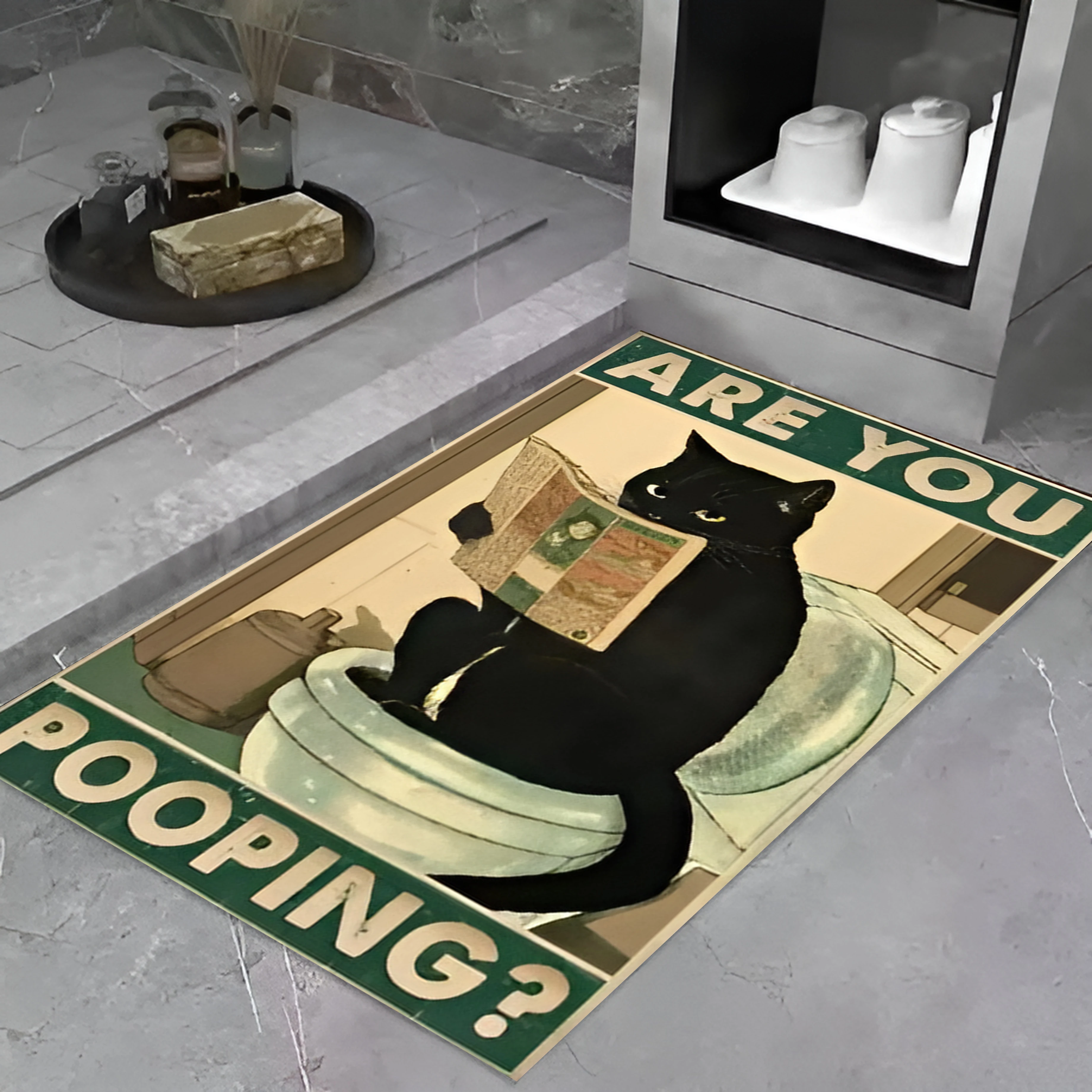 Funny Art Are You Pooping Black Cat Kitten Watching Newspaper In Toilet Prints nonslip bathroom carpet home door rugs floor mat