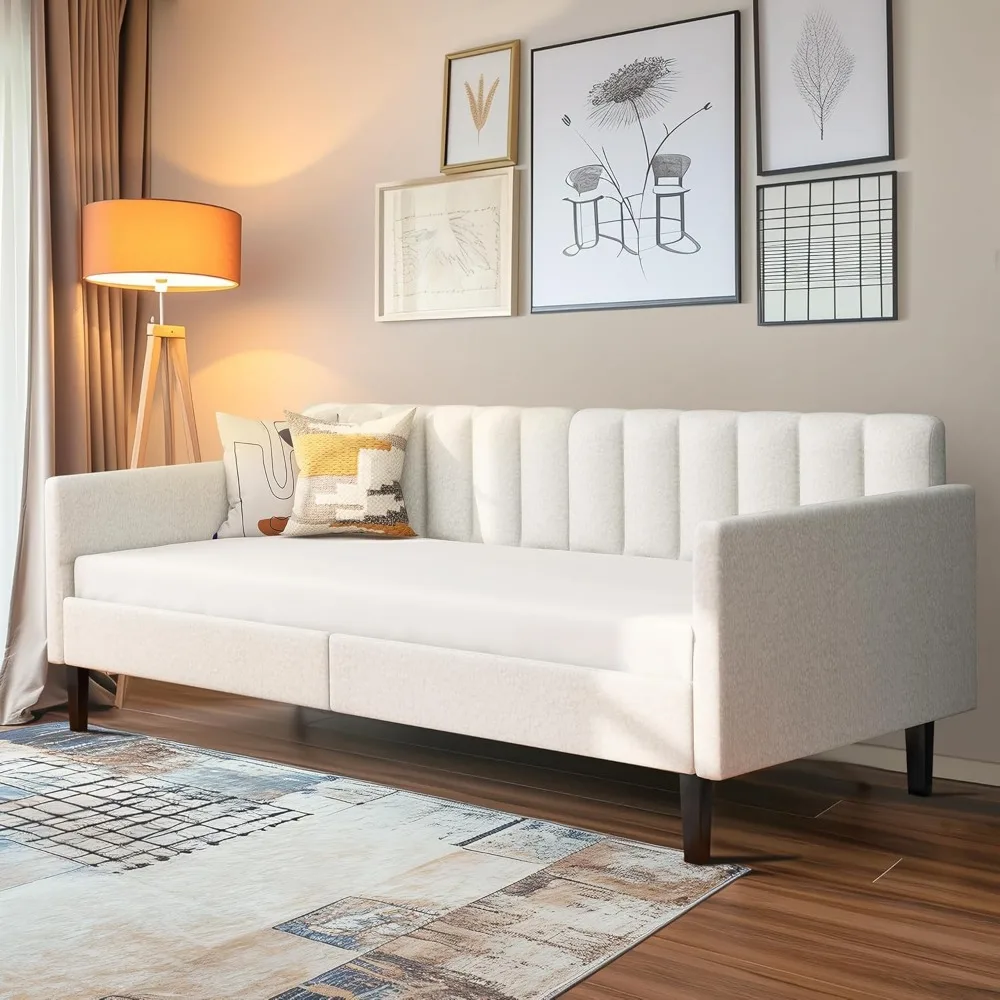 

LifeSky Daybed Twin Size Upholstered - Boucle Tufted Day Bed Frame for Living Room White