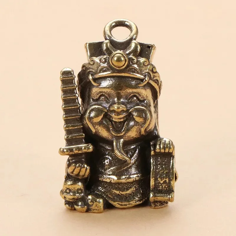 Brass God of Wealth Metal Figurine Keychain Pendant Lucky God of Wealth Decorative Figurines Home Decor Accessoires Miniatures