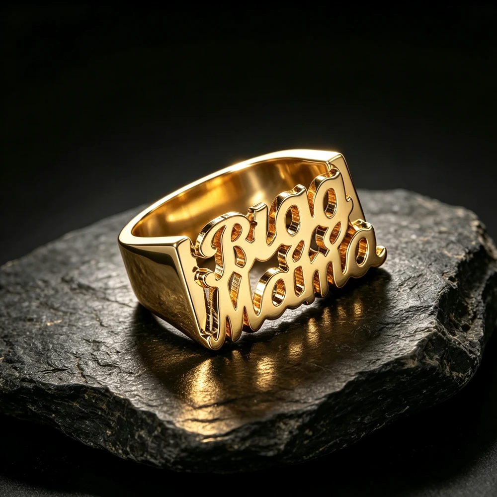 Custom Gold Plated Letter Signet Ring Stainless Steel Hollow Script Name Chunky Band Ring Hip Hop Style for Men Jewelry Gift
