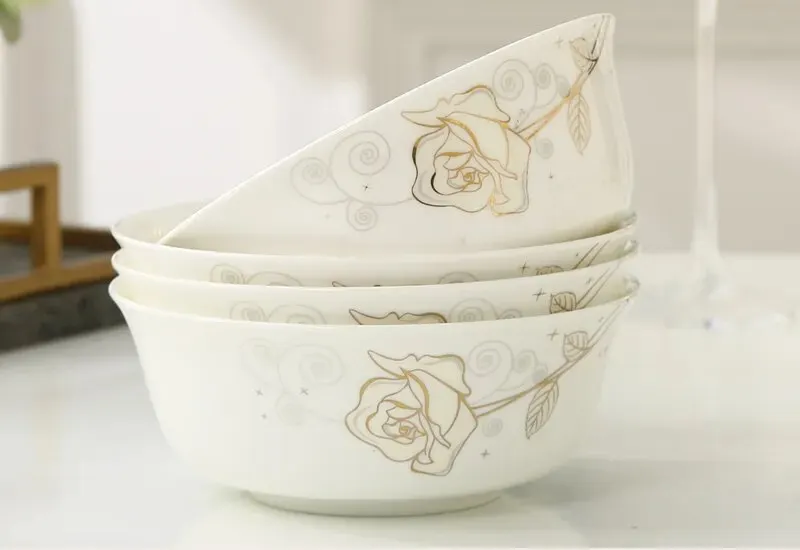 4pcs Set, 6 Inch, Real Bone China Dinner Bowl, Ceramic Ramen Bowls, Porcelain Noodles Food Container, for Kitchen Salad