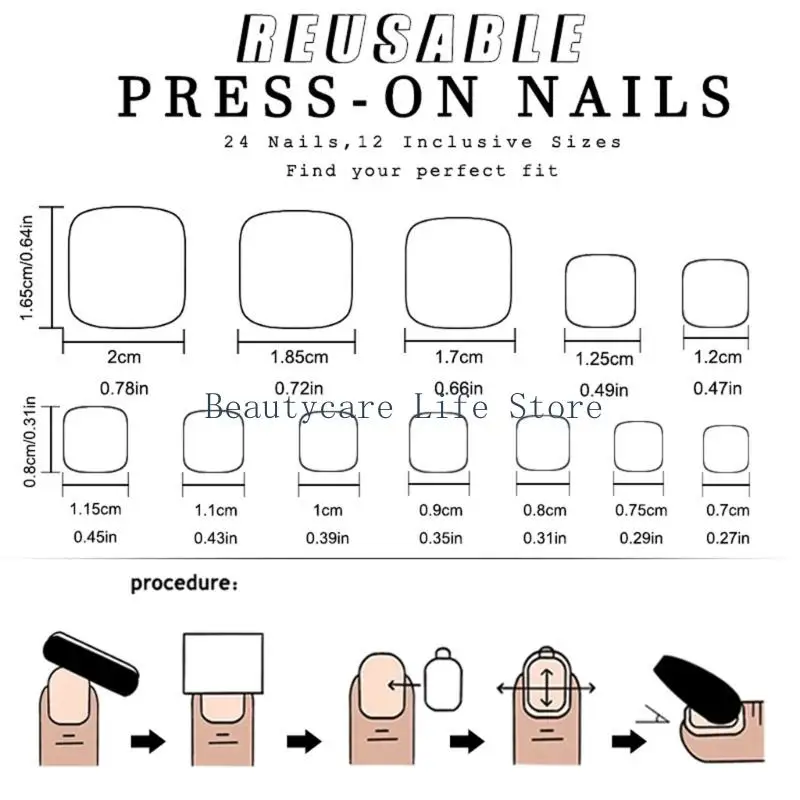 652C Druk op teennagels, korte vierkante nep teen nagel, volledige hoes glanzende acryl teennagels