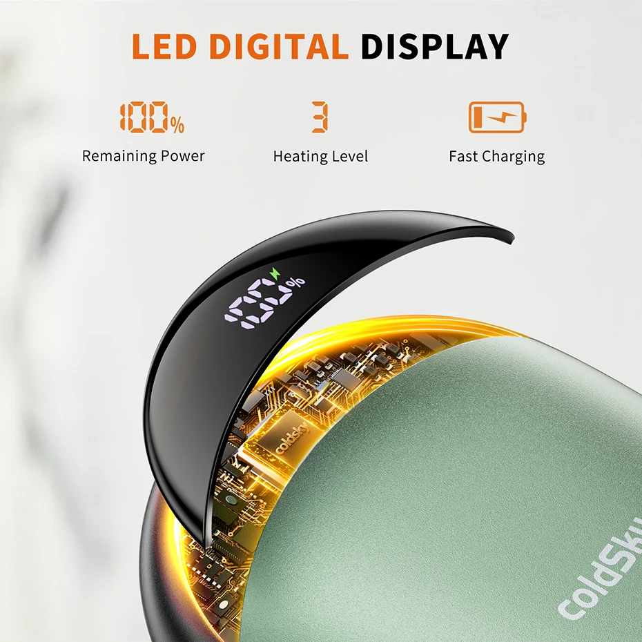 جهاز تدفئة اليد ColdSky 2 في 1 قابل لإعادة الشحن، عبوة من 2 جهاز تدفئة محمول كهربائي مغناطيسي مع شاشة رقمية، جهاز تدفئة محمول للجيب