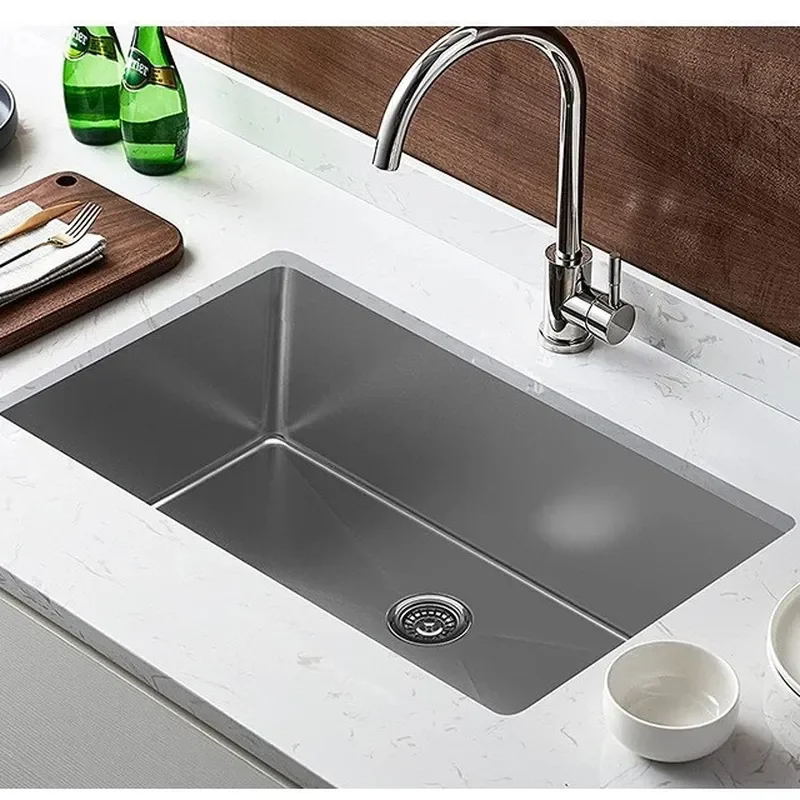 for SUS304 Stainless Steel Black Kitchen Sink 0.8mm Thick 75x45cm Large Single Basin Deep Utility Wash Hand Basin