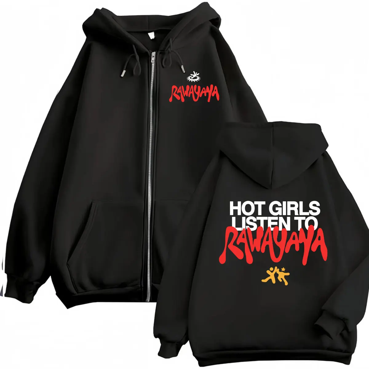 Rawayana Hot Girls Listen To Album Moletons com Zíper Vintage, Jaquetas Casuais, Moletons, Pulôveres e Casacos Unissex Estilo Punk Hip Hop