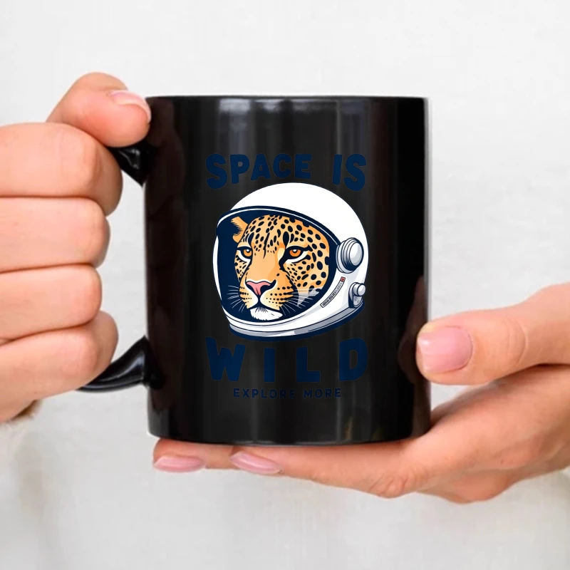 Ceramic mug, black space wild leopard print astronaut design, suitable for coffee, tea and daily use