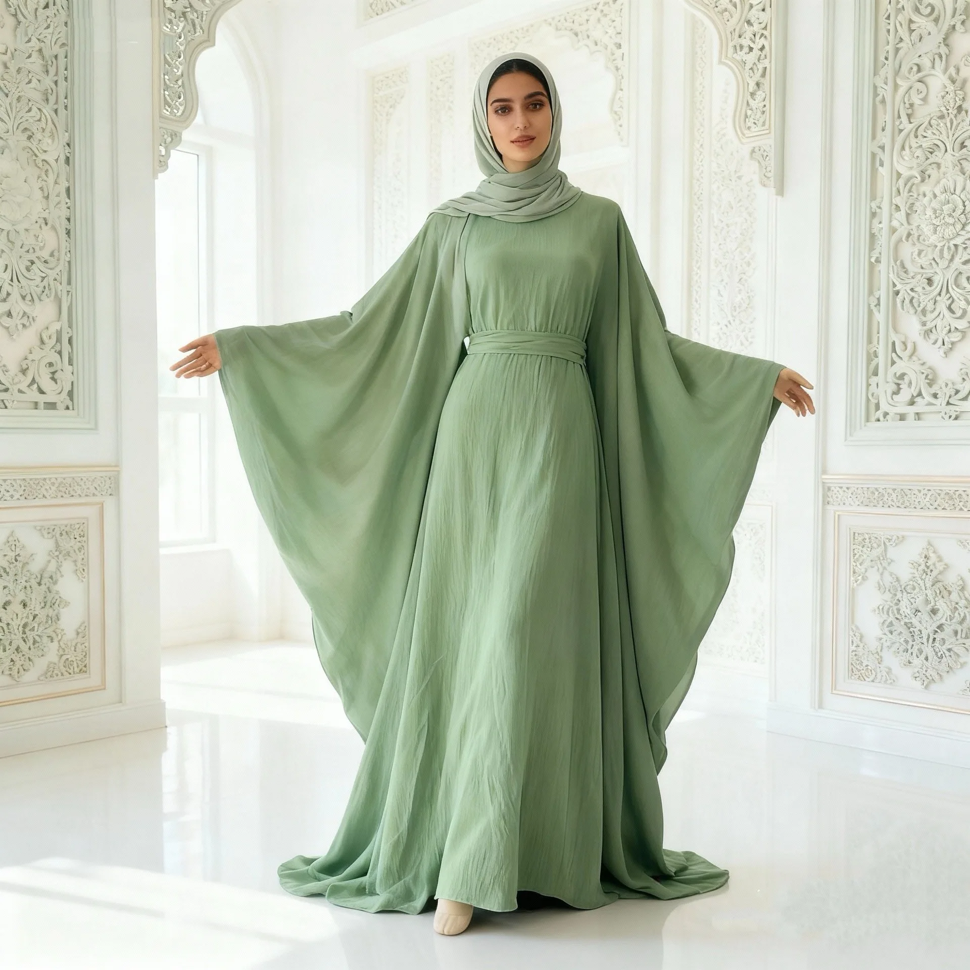 

Элегантное женское платье Abbayas с рукавами «летучая мышь», Дубай, Абая, мусульманский кафтан Джалабия, халат Femme Musulmane Kebaya, турецкое платье-кафтан