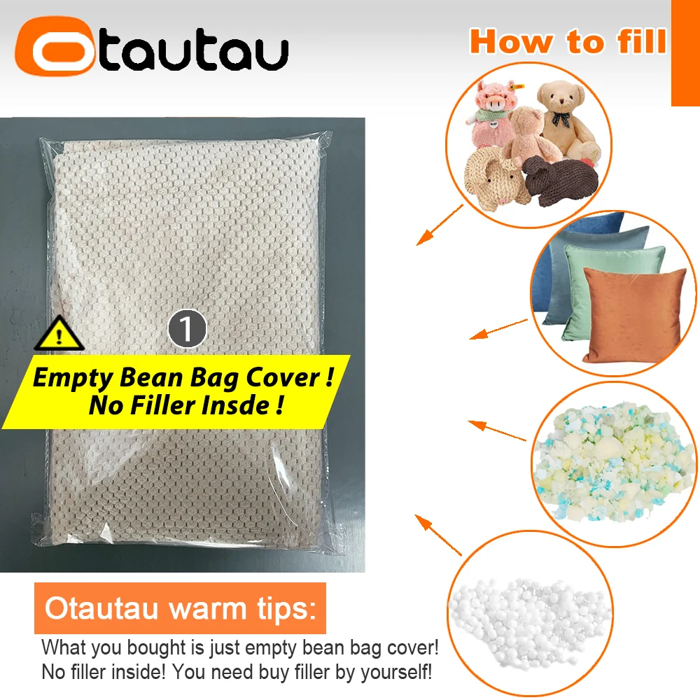 OTAUTAU Soft Waffle Bean Bag Couch Cover Wihtou Filler Floor Corner Beanbag Armchair Lazy Pouf Sac Reading Game Chair SF183