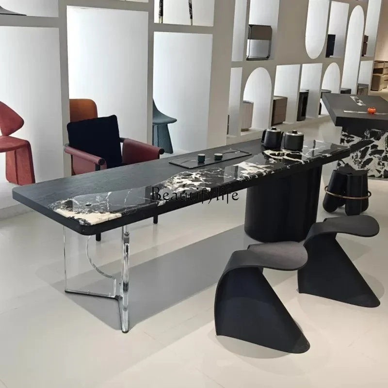 

03 Italian light luxury natural marble tea table high-end villa simple living room tea table