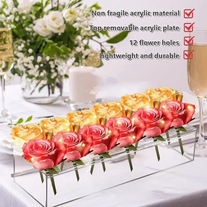 Clear Acrylic Flower Vase Rectangular Floral Centerpiece Dining Table Floral Arrangements Wedding Decorative flower pot gift