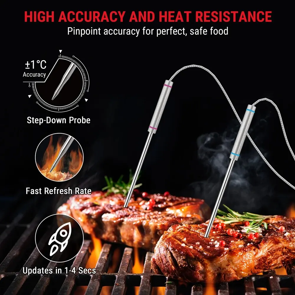 ThermoPro TP829 Digital 300M Wireless Oven Meat Thermometer with 4 Meat Probes and Timer Backlight Function for Kitchen Cooking