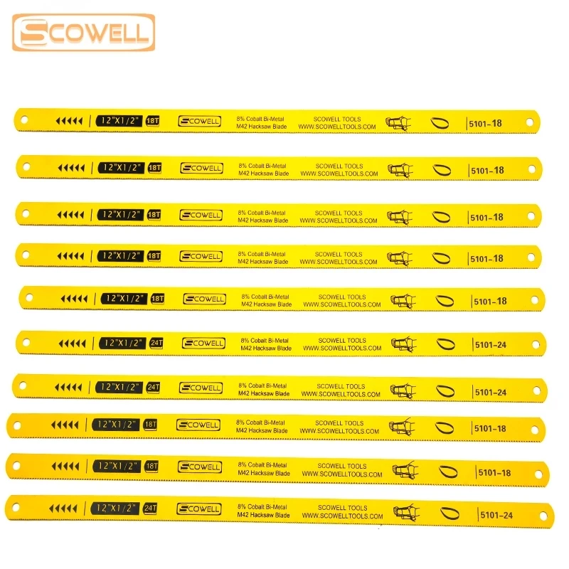 Hojas de sierra para metales flexibles Hojas de sierra manual de 12 "X 1/2" Herramienta manual de bricolaje Hojas de sierra de acero para corte de metal Hss-bimetálico M42 (8% cobalto)