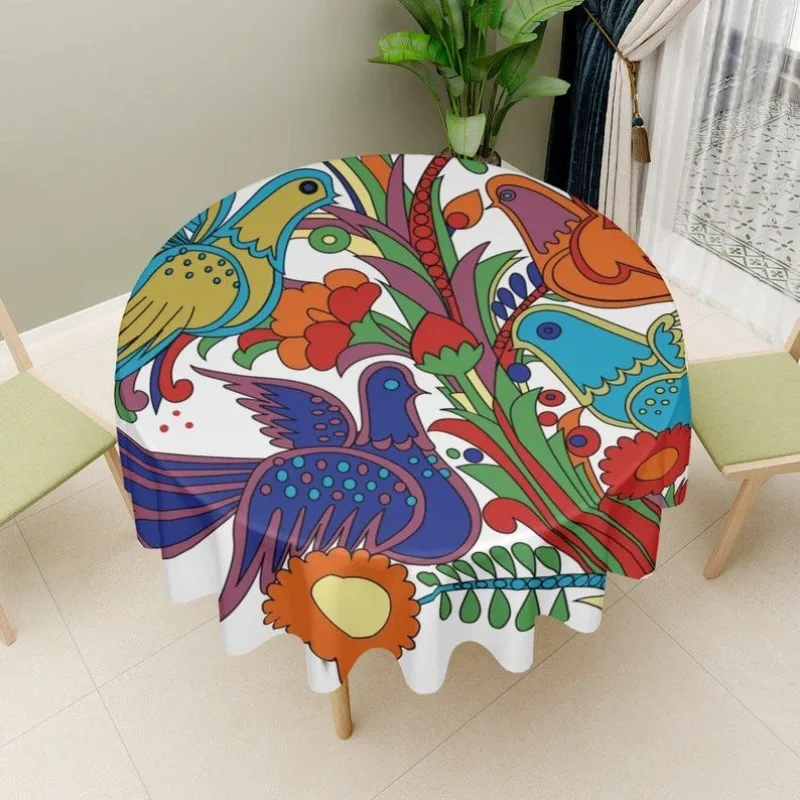 Mantel Redondo Inspirado en Acapulco de Villeroy & Boch, 60 cm, Retro Vintage, con Diseño Floral de Aves, Impermeable, Estilo Bohemio Tropical de Mediados de Siglo