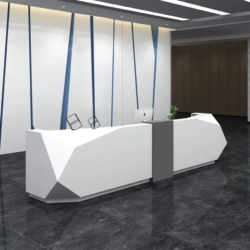 White paint front desk Reception desk Office area corner fashion simple information desk modern arc counter bar