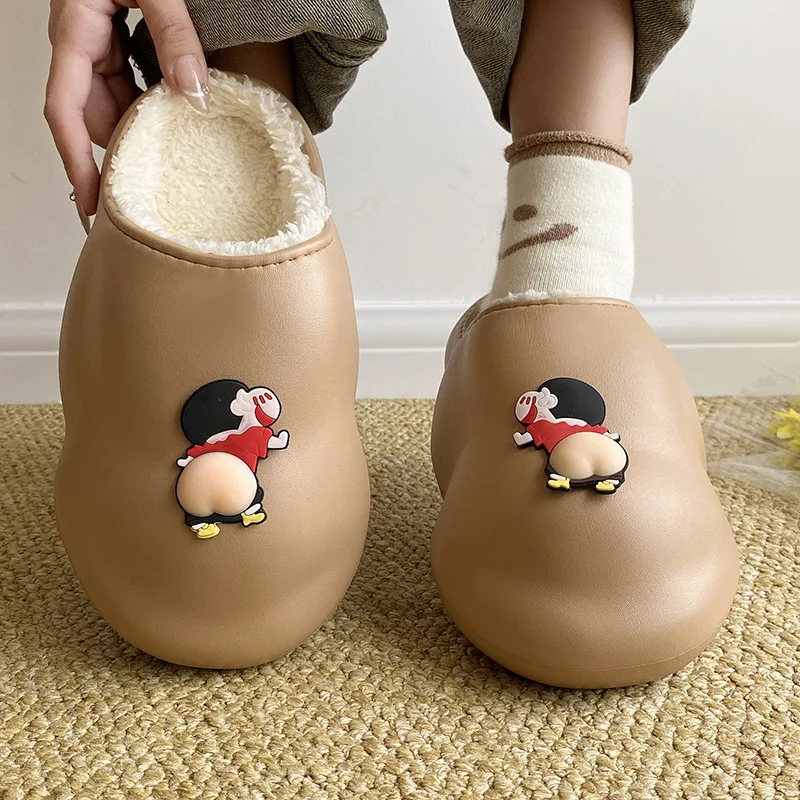 Kawaii Crayon Shin-Chan Anime Nohara Shiro Cartoon Winter Plush Cotton Slippers Girl Outer Wear Bag Heel Thick-Soled Slippers