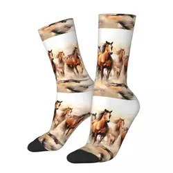 Herd White Brown Horses Galloping Horses Kawaii Socks Gym Cartoon Pattern Socks