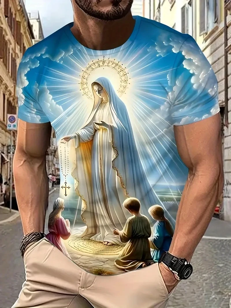 

Мужская футболка больших размеров с 3D принтом Девы Марии и короткими рукавами, свободная и повседневная, мягкая, удобная и дышащая, для занятий спортом на открытом воздухе