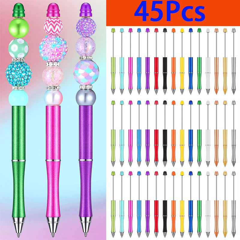 

45Pcs Metal Ballpoint Pen Bead Pens Beadable Pens Beaded Ball Point Ink Pen Ball Pen Multi-function Fun Pens