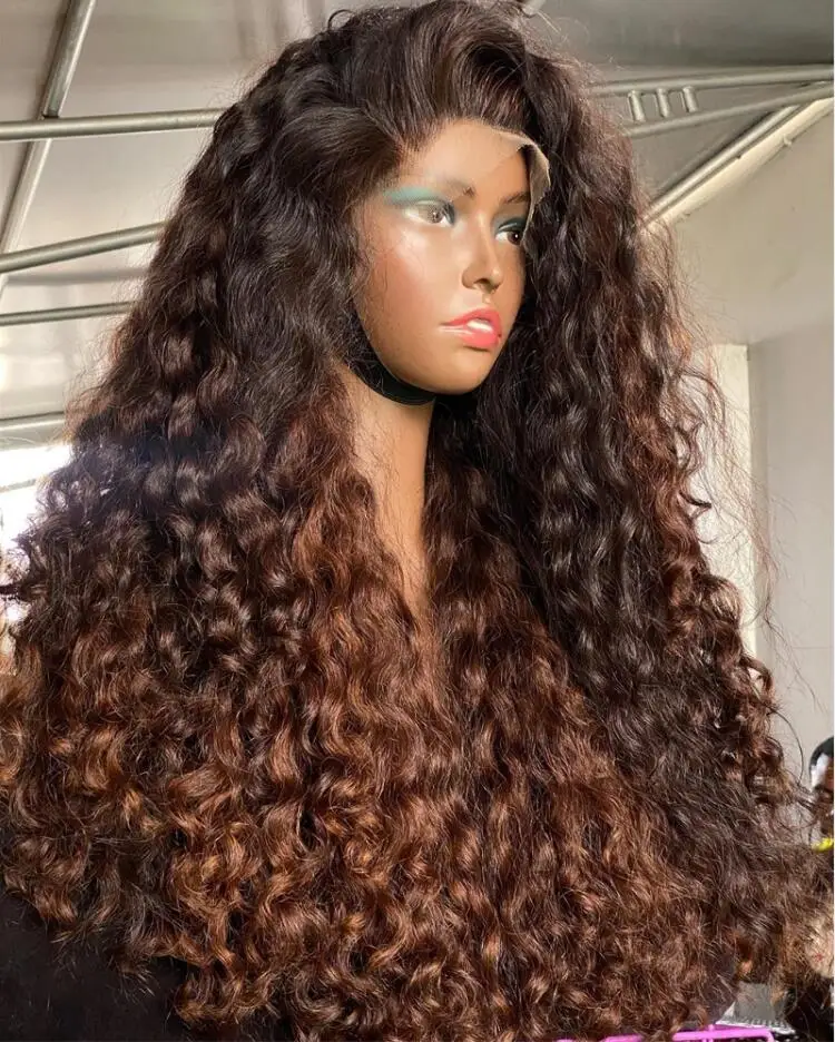 

Soft 180Density 26”Long Ombre Brown Blonde Kinky Curly Lace Front Wig For Black Women BabyHair Heat Resistant Preplucked Daily