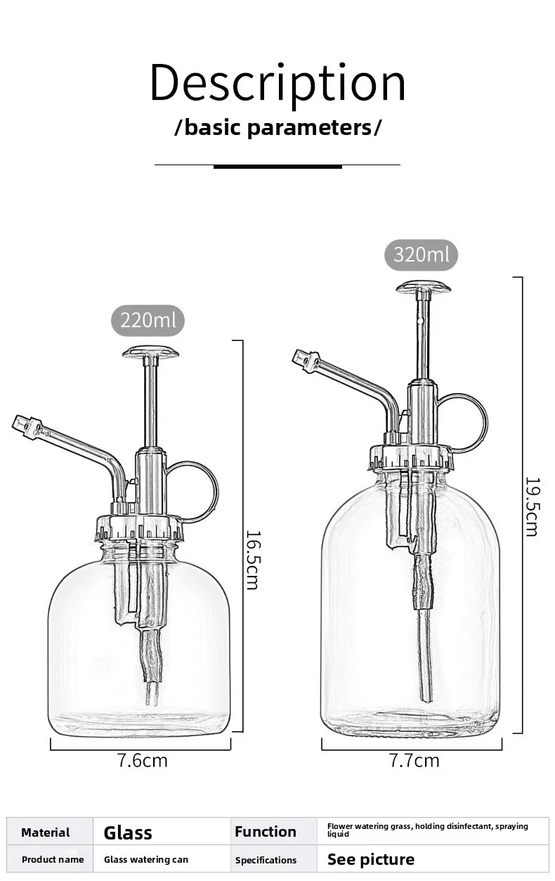 220-360 ml Transparente Glas Gießkanne Gartenarbeit Haushalt Wasser Sprinkler Gießkanne Bewässerung Spray Kann Wohnkultur – Detail 4