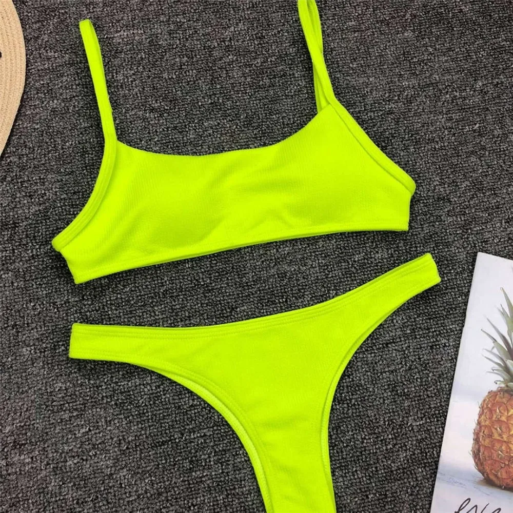 Sexy Neonpink gerippter brasilianischer Damen-Badeanzug, Bikini mit niedriger Taille, zweiteiliger Bikini-Set, Badeanzug V1295 – Detail 21