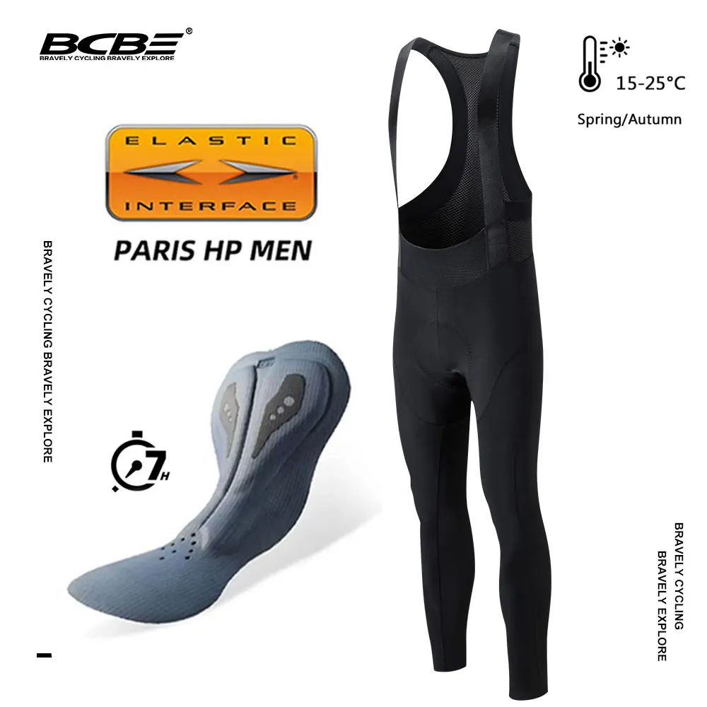 

BCBE New Men Cycling Bib Pants 7 Hours Elastic Interface Pad Cycling Pants Mesh Breathable Bicycle Tights MTB Bike Trousers