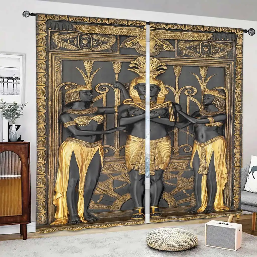 Traditional Egyptian Culture King Window Curtains for Bedroom Living Room Kitchen Door Home Decor 2Pieces Luxury Drapes