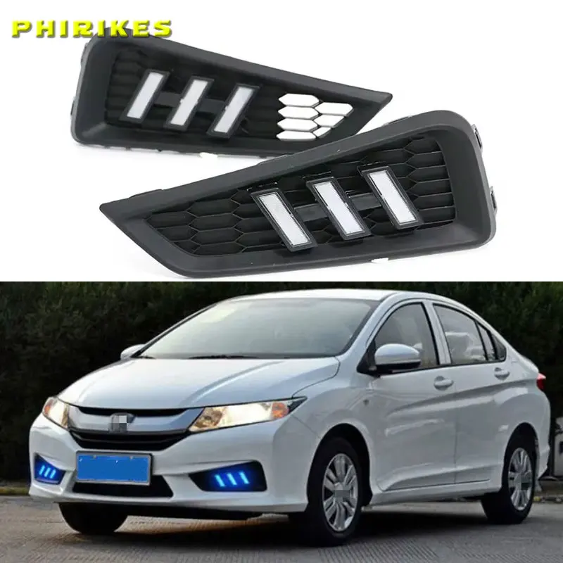 1 Set DRL Daytime Running Lights Daylight 12V ABS Fog Lamp Cover With Turn Yellow Signal Light For Honda City 2015 2016