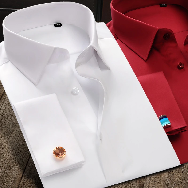 

Luxury Mercerized Cotton French Cuff Button Shirts Long Sleeve Men Tuxedo Wedding Shirt High Quality Dress Shirt with Cufflinks