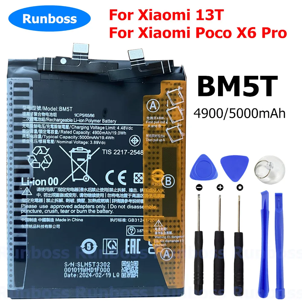 New Original BM5T Battery For Xiaomi 13T,Poco X6 Pro 5G, 2311DRK48G, 2311DRK48I 2306EPN60G, 2306EPN60R, XIG04 Mobile Phone