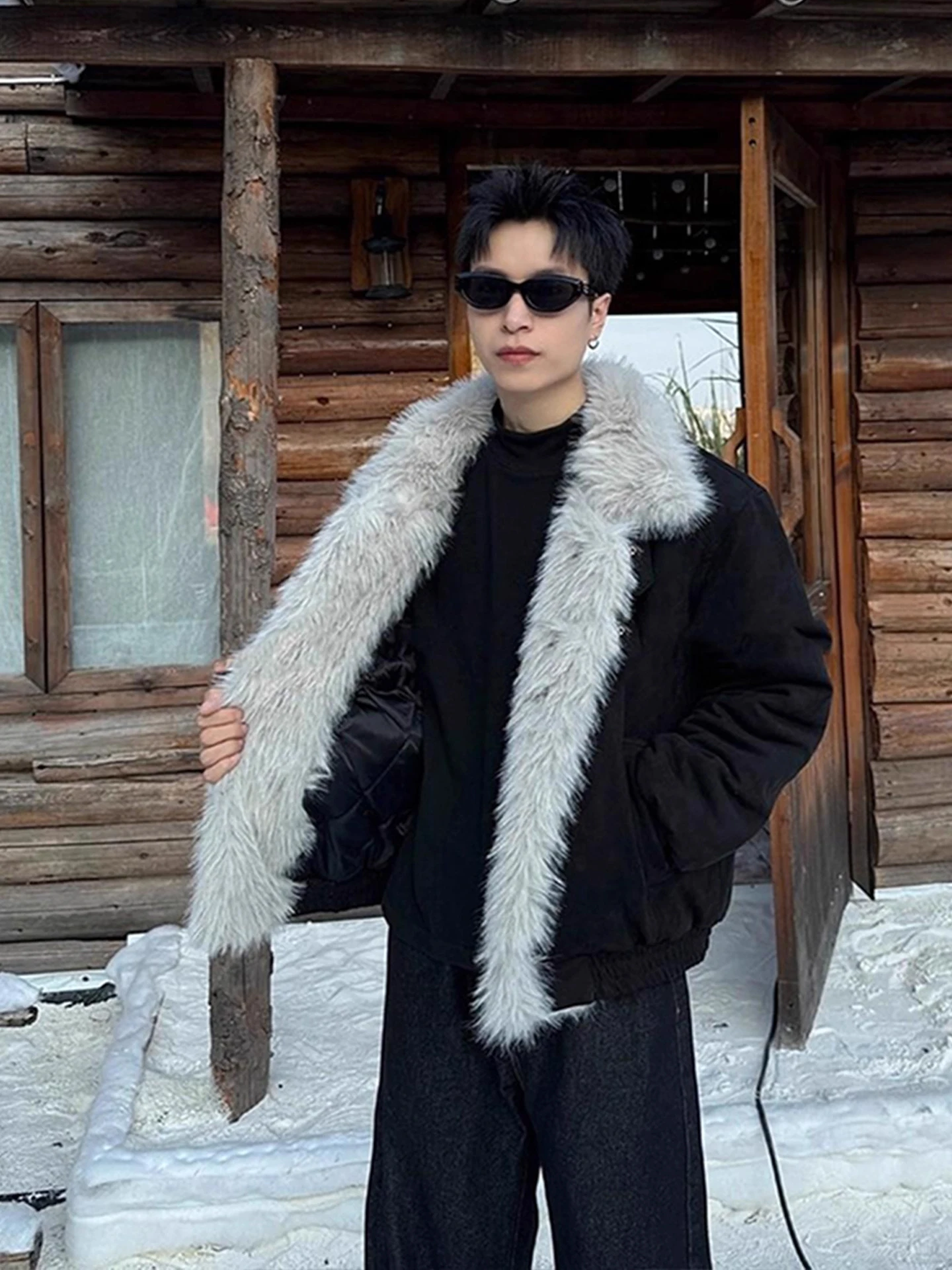 ملابس خارجية شتوية دافئة للرجال من American Sle Thiened من القطن Jaet مع ياقة من الفرو وياقة ثابتة معطف هيب هوب عصري #1