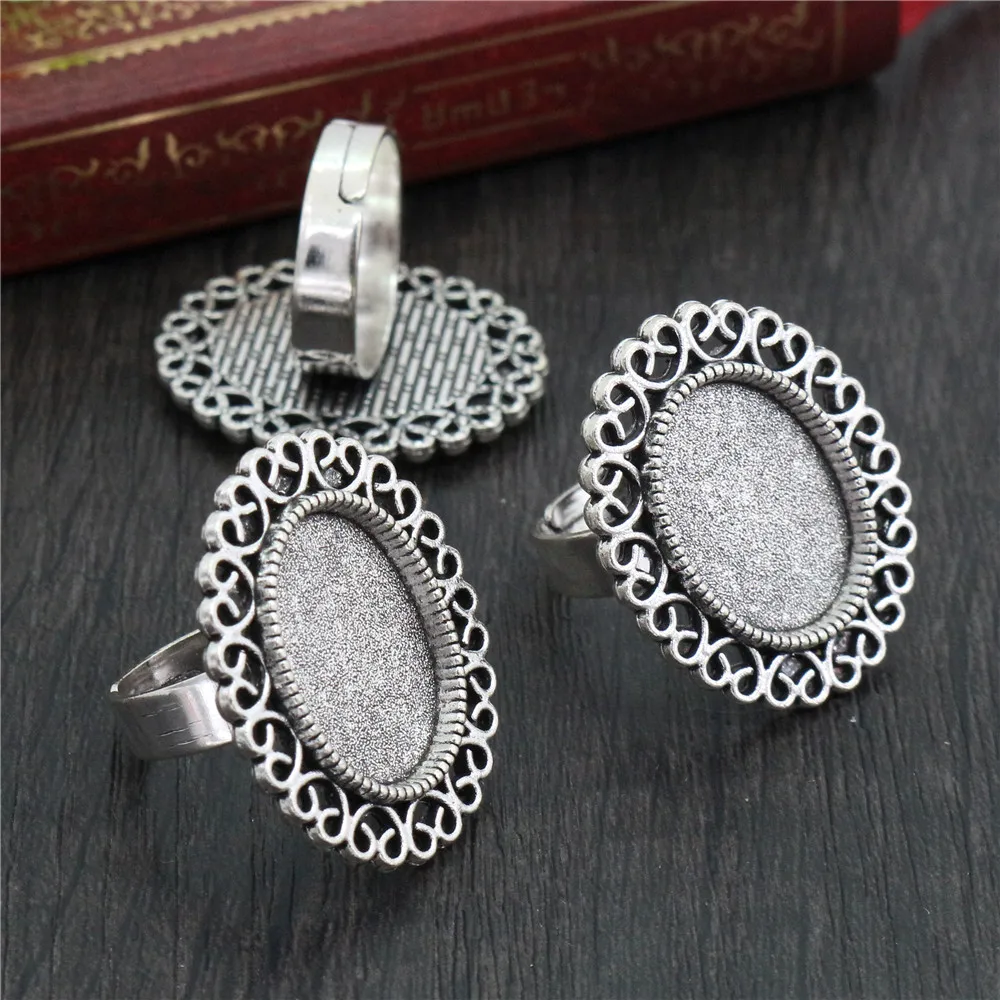 13x18mm 5pcs Antique Silver Plated And Bronze Plated Brass Oval Adjustable Ring Settings Blank/Base,Fit 13x18mm Glass Cabochons