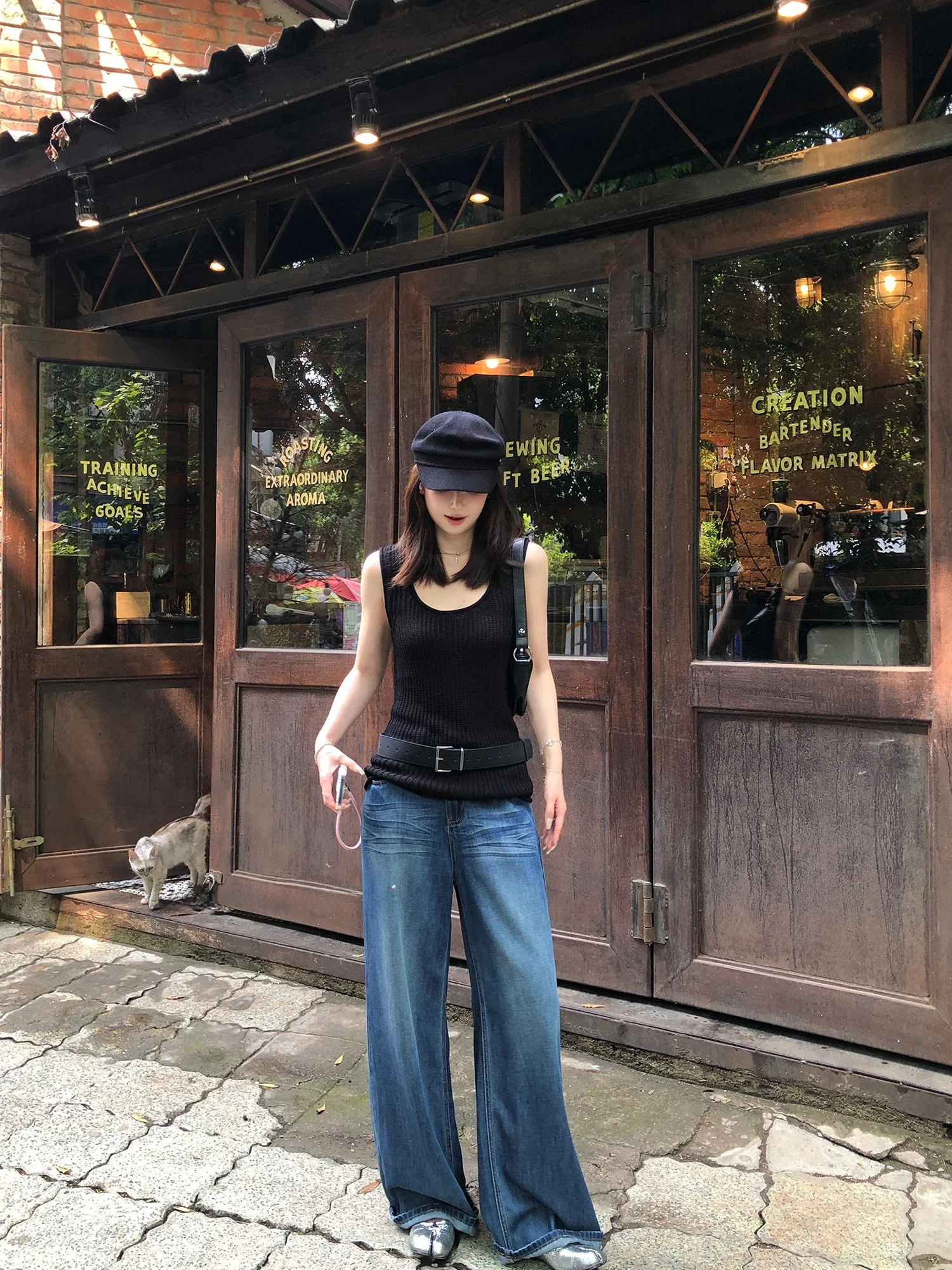 

Ретро джинсы с отворотами, широкие прямые брюки, повседневные, с высокой талией, на молнии, весна-лето, новые, синие