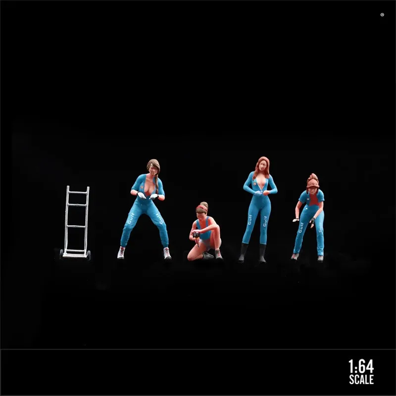 

1:64 Scale Model Miniature Resin 4Pcs Action Figure Car Vehicle Mechanic Theme Beauty Female Doll DIY Scene Accessory Display