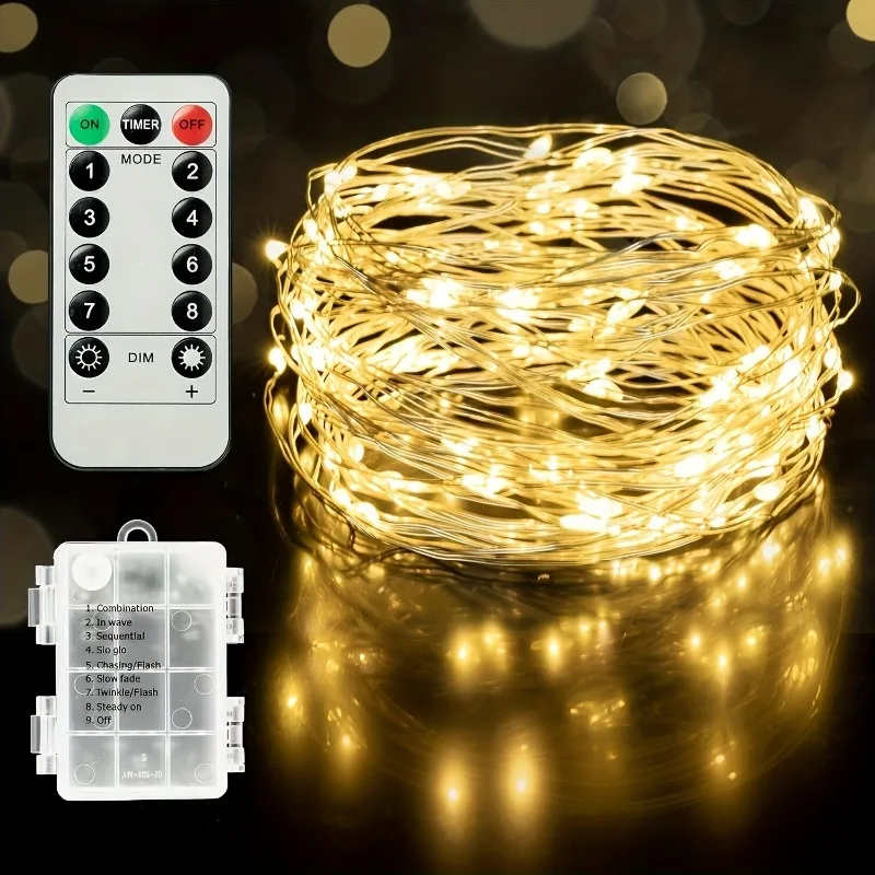 5-30M LED Remote Control 8 Flashing Mode Fairy Lights Waterproof Battery Box Copper Wire String Lights Christmas Tree Decoration