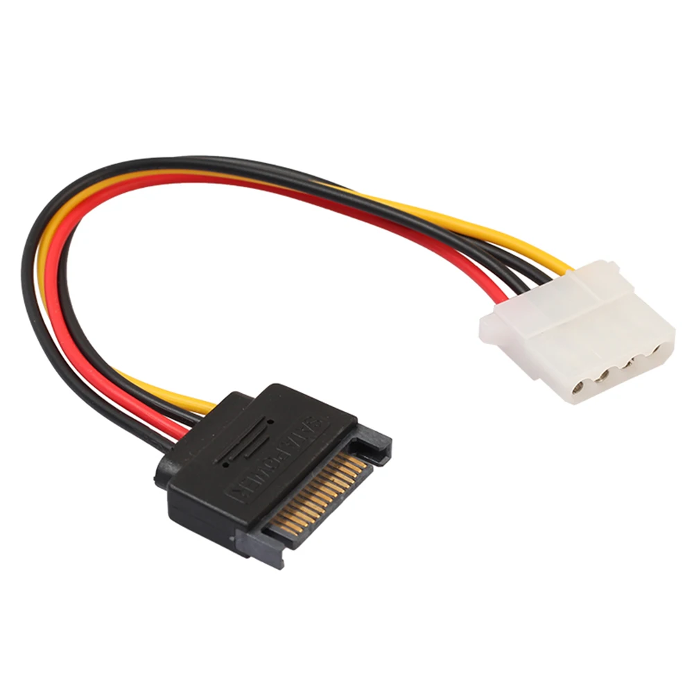 ABS Copper SATA Power Cable 15 Pin SATA Female to Molex 4 Pin Male Adapter Extension Hard Drive Power Supply Cable Cord